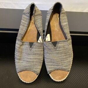 TOMS Peep‎ Toe Flats Womens Size 8 Gray Shoes Slip On